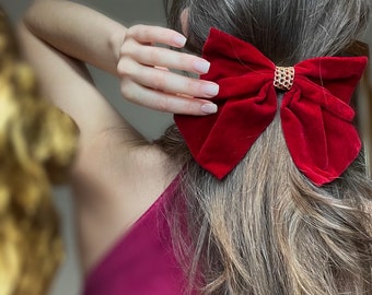 Red Velvet Bow Hair Clip | Vintage Style | Barrette | Cute Gift For Her | French Bow | Hair Accessories | Big Bow Hairpin | Pretty Hair Bow