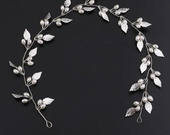 Leaf And Pearl Bridal Headband | Comes In 2 Finishes, Silver And Gold | Wedding Hair Accessory | Hair Jewellery | Upstyle/Updo Accessory
