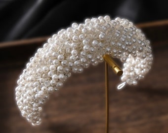 Serre-tête diadème de mariée orné de perles | Accessoire de mariée | Cheveux de mariage | Demoiselle d'honneur | Bijoux pour cheveux | Accessoire pour coiffures hautes | Cheveux de mariée