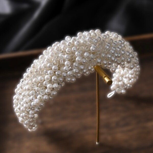 Serre-tête diadème de mariée orné de perles | Accessoire de mariée | Cheveux de mariage | Demoiselle d'honneur | Bijoux pour cheveux | Accessoire pour coiffures hautes | Cheveux de mariée