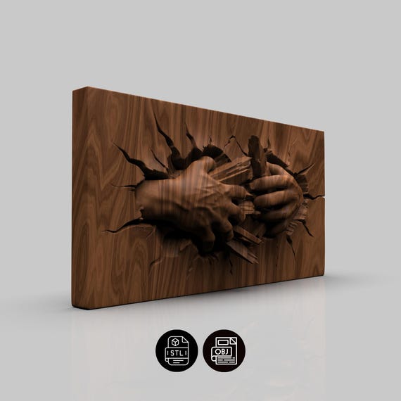 3D Relief Hands Breaking Through Wood STL File for CNC Router and 3D Printer, Wood Carving Wall Art Decor, Digital Download