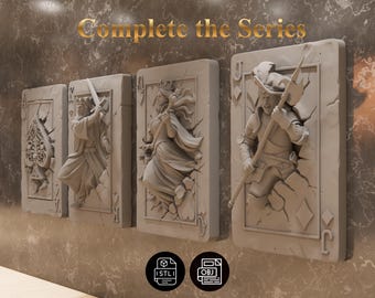 3D Poker Card Bundle STL – King, Queen, Jack, Ace Wall Art (Digital File)