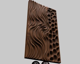 Organic Wave to Voronoi Wood Panel STL , Abstract 3D Wall Art , CNC Router & 3D Printer File , Parametric Carving Digital Model Download