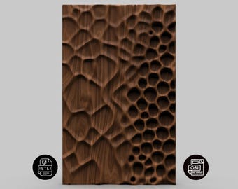 Abstract Textured Wood Panel STL , Honeycomb to Voronoi Wall Art , CNC Router 3D File,  Digital  Download
