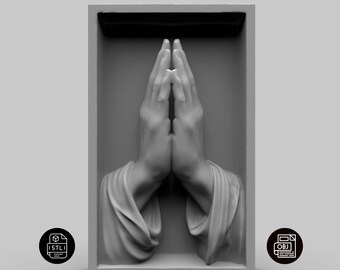 Praying Hands STL & OBJ File , CNC Router and 3D Printer Model , Wooden Relief Wall Art , Digital Download