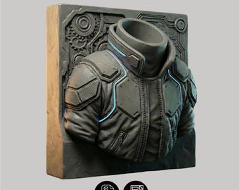 Cyberpunk Armor Bust 3D Model STL OBJ , Sci-Fi Mechanical Jacket Statue , 3D Printer Figure File , Futuristic Digital Download
