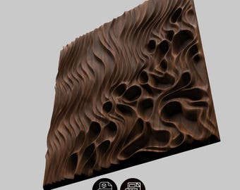 Square Wave to Crater Wood Panel 3D Model STL , Abstract Organic Wall Art , CNC Router 3D Printer File , Parametric Relief Digital Download