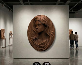 Classical Veiled Woman Face Relief Model , STL, OBJ Digital File
