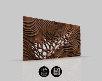 Horizontal Parametric Wave Panel 3D Model , Abstract Voronoi Cellular Wall Art , CNC Router Digital File , Modern Wood Decor OBJ