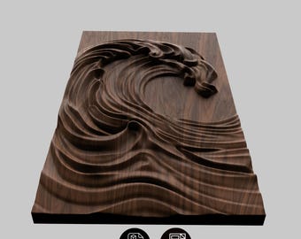 Ocean Wave 3D Relief Model STL , Wood Carving Wall Panel , CNC Router Digital File , Modern Parametric Nautical Decor