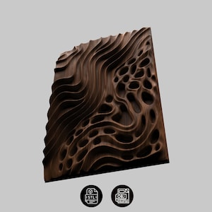 Abstract Topographic Wave to Cellular Panel STL , Voronoi 3D Relief Model , CNC Router Digital File , Modern Wood Wall Art Decor
