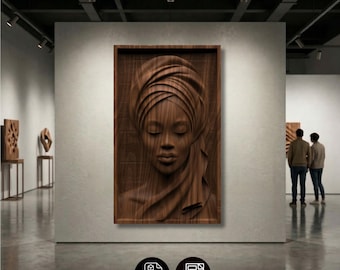 African Woman Relief STL , Framed Portrait Wood Carving , CNC Router 3D Printer File , Face Wall Art 3D Model