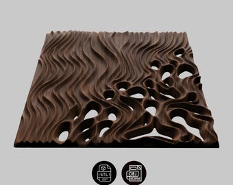 Square Wave to Voronoi Panel STL , Open Cellular Wall Art , CNC Router 3D Printer File , Parametric Screen Digital Model Download