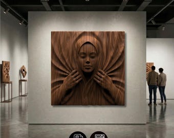 Square Woman Relief STL , Fabric Pulling Wall Art , CNC Router & 3D Printer File , Wood Carving Digital Model