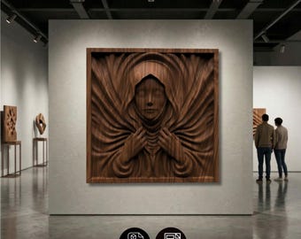 Veiled Woman Relief STL , Square Wood Carving Wall Art , CNC Router & 3D Printer File , 3D Bas Relief Panel Digital Download