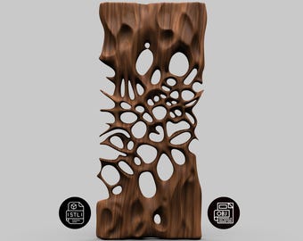 Abstract Smooth Wood Panel STL , Flowing Cellular Wall Art , CNC Router & 3D Printer File , Modern Voronoi 3D Carving Digital Model