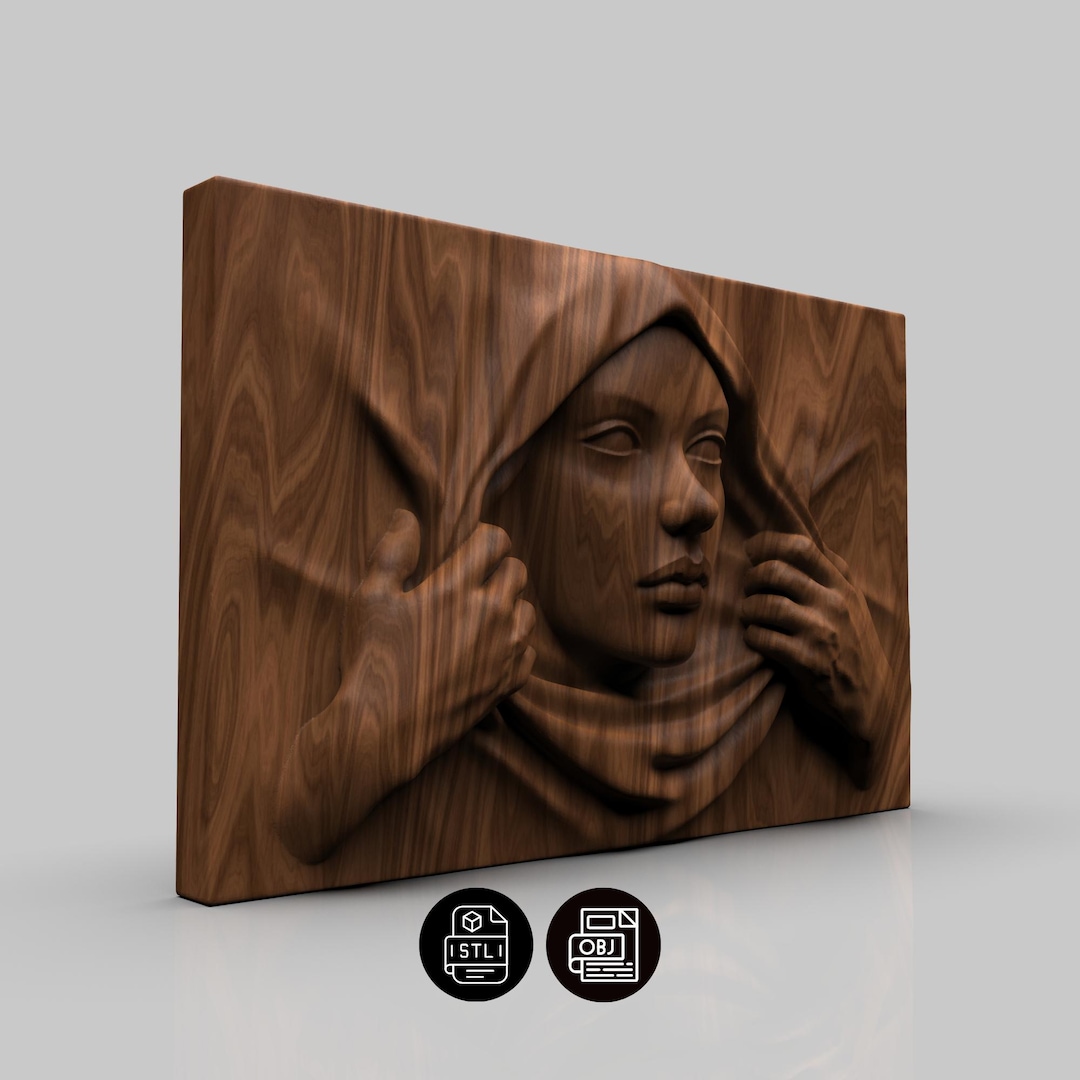 Woman Face Relief STL File for CNC Router, 3D Printer Wall Art Model ...