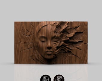 Fragmented Face Relief STL , Abstract Erosion Sculpture , CNC Wall Carving Model , Surreal Art Panel Digital File