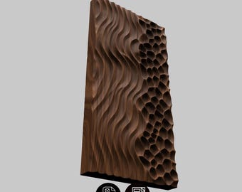 Vertical Wave to Cellular Wood Panel STL , Flowing Honeycomb Wall Art , CNC Router 3D Printer File , Parametric Carving Digital Model