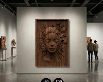Woman Face Relief STL OBJ File, Classical Veiled Portrait Wood Carving (Digital Download)