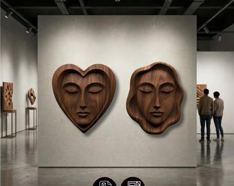 Organic Face Relief 2-Piece Set STL , Stylized Portrait Wood Carving , CNC Router 3D Printer File , Modern Art Digital Model