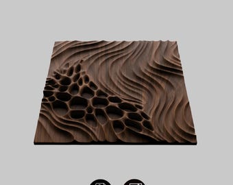 Wave & Cellular Panel STL , Voronoi 3D Relief Model , CNC Router Digital File , Abstract Wood Wall Art Decor