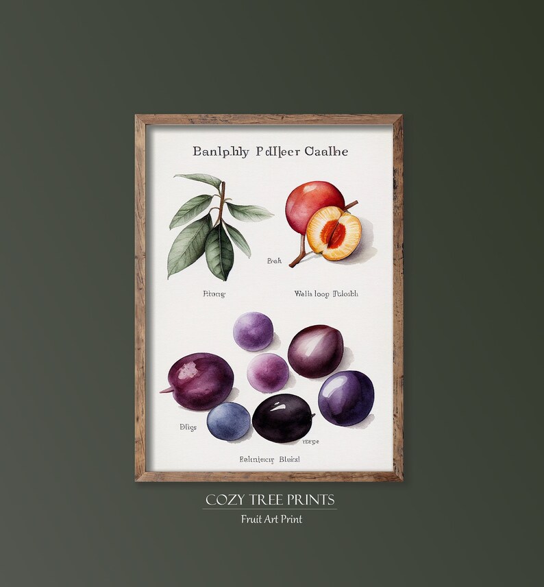 Printable Plum Varieties Watercolor, Fruit Art Print, Wall Art Digital ...