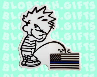 Calvin Peeing Thin Blue Line Sticker