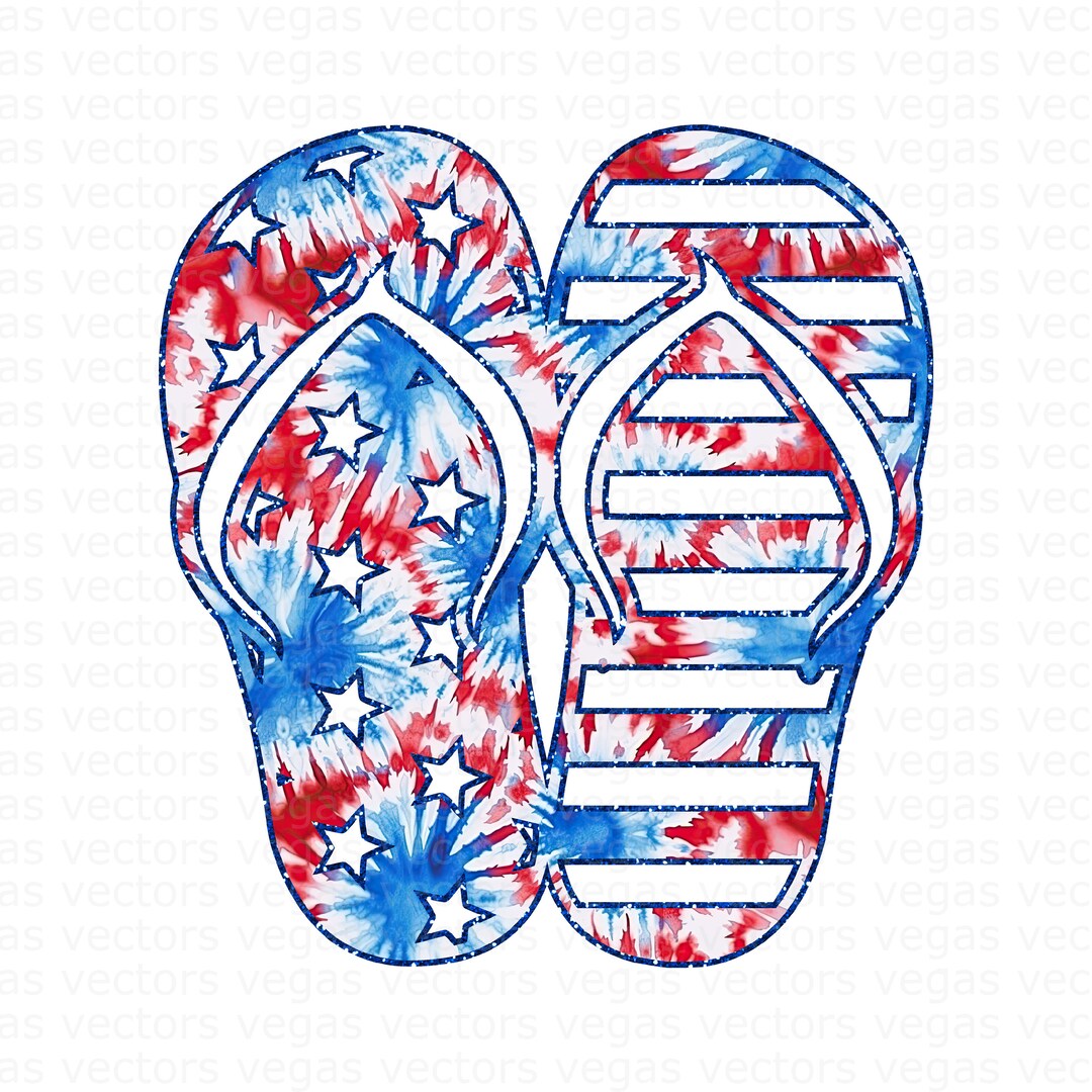 American Flipflops PNG, Red White Blue Tie Dye Boho Retro Flip Flops