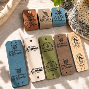 Personalized 1 x 3 in Faux Leather Labels Tags for Handmade Crochet & Knitting