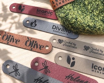 Personalized 2.5 x 0.5 in Faux Leather Labels Tags for Handmade Crochet & Knitting