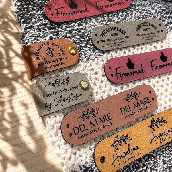 Personalised 2.75 x 0.75 in Faux Leather Labels Tags for Handmade Crochet & Knitting