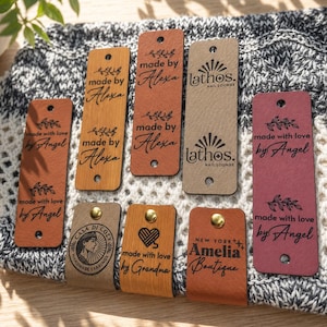 Personalized 0.95 x 3 in Faux Leather Labels Tags for Handmade Crochet & Knitting