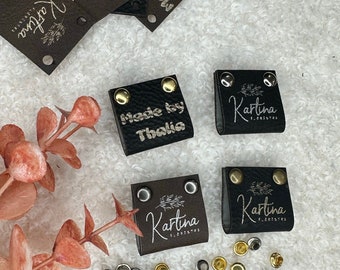 Customized 1 x 2 in Faux Leather Product Tags, SEW-ON  Personalized Tags for Knitting and Crochet, Rivets Cute Labels Handmade Items