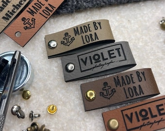 Customized 3.5 x 0.65 in Faux Leather Product Tags, SEW-ON  Personalized Tags for Knitting and Crochet, Rivets Cute Labels Handmade Items