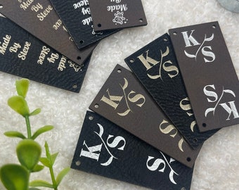 Customized 2 x 1 in Faux Leather Product Tags, SEW-ON  Personalized Tags for Knitting and Crochet, Cute Labels Handmade Items