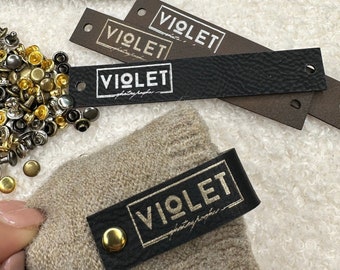 Customized 3.5 x 0.65 in Faux Leather Product Tags, SEW-ON  Personalized Tags for Knitting and Crochet, Rivets Cute Labels Handmade Items