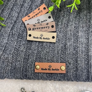 Small Customized 1.5 x 0.5 in Faux Leather Product Tags, SEW-ON  Personalized Tags for Knitting and Crochet, Cute Labels for Handmade Items