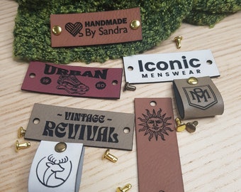 Customized 0.85 x 2.25 in Faux Leather Product Tags, SEW-ON  Personalized Tags for Knitting and Crochet, Rivets Cute Labels Handmade Items