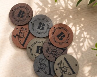 Personalized 1 x 1 in Sew-On  Faux Leather Labels Tags for Handmade Crochet & Knitting