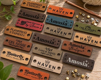 Personalized 1.5 x 0.50 in Faux Leather Labels Tags for Handmade Crochet & Knitting