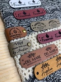 Custom Tags 2.75 x 0.75 inch For Knits And Crochet, Faux Leather Labels For Handmade Items, Leather Tags With Rivets, Tags For Knitted Hats