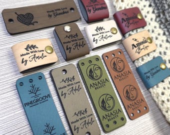 Custom Tags 2.20 x 0.75 inch For Knits And Crochet, Faux Leather Labels For Handmade Items, Leather Tags With Rivets, Tags For Knitted Hats