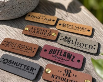 Etiquetas personalizadas de piel sintética de 2 x 0,75 pulgadas para crochet y tejido a mano.