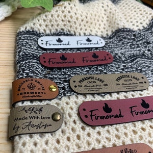 Custom Tags 2.75 x 0.75 inch For Knits And Crochet, Faux Leather Labels For Handmade Items, Leather Tags With Rivets, Tags For Knitted Hats image 2