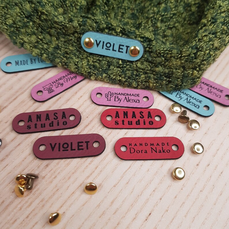 Rivets Labels Small Customized 1.5 X 0.5 in Faux Leather Product Rivets Tags ...