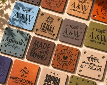 Personalized 1.2 x 1.2 in Faux Leather Labels Tags for Handmade Crochet & Knitting