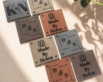 Personalized 1 x 1 in Sew-On Faux Leather Labels Tags for Handmade Crochet & Knitting