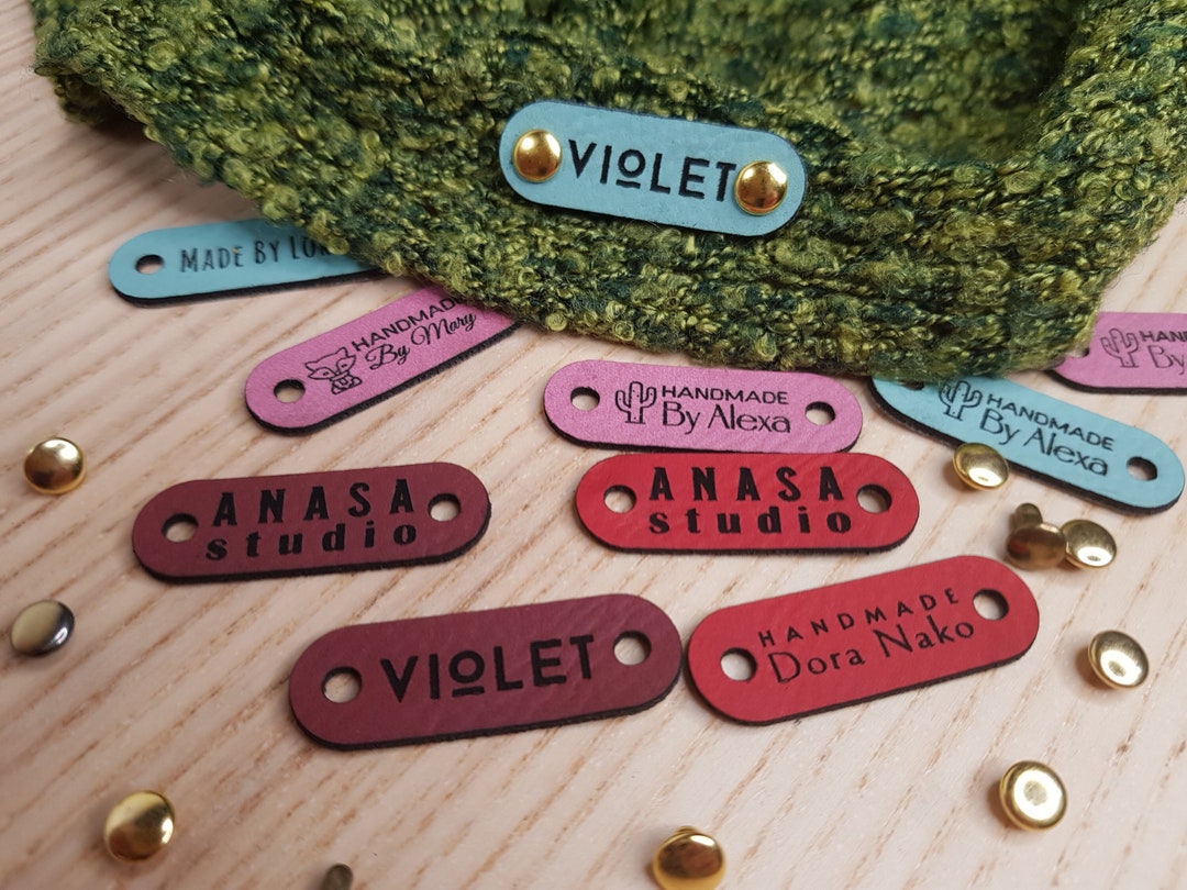 Rivets Labels Small Customized 1.5 X 0.5 in Faux Leather Product Rivets Tags ...