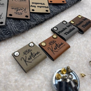 Customized 2 x 1 in Faux Leather Product Tags, SEW-ON Personalized Tags for Knitting and Crochet, Rivets Cute Labels Handmade Items image 10